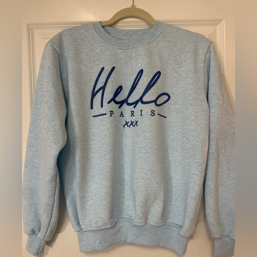 Hello Paris Light Blue Crewneck Sweater